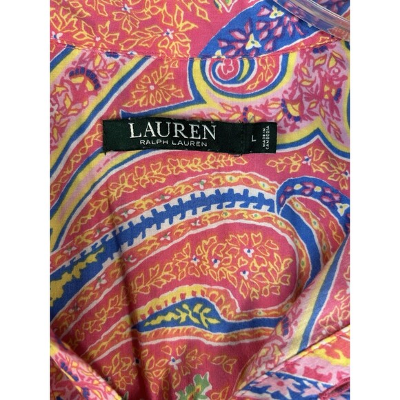 Lauren Ralph Lauren Womens Button Up Shirt Floral Paisley Black Label Tunic Sz L - Picture 10 of 11